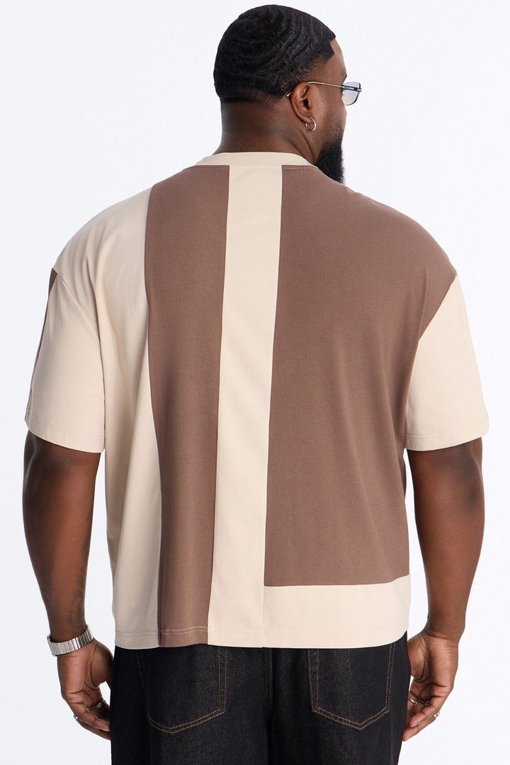 Loose Fit Ribbed Panel Jersey - Brown/combo
