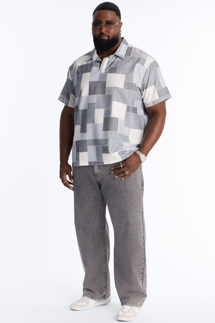 Blueprint Patchwork Johnny Collar Polo - Grey/combo