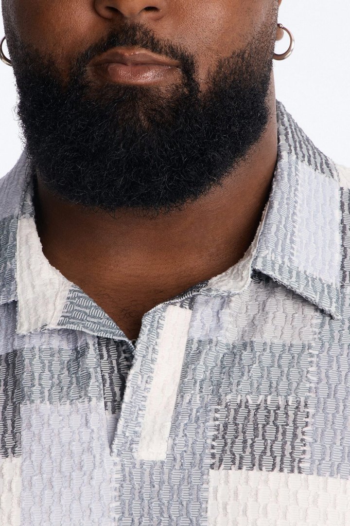 Blueprint Patchwork Johnny Collar Polo - Grey/combo