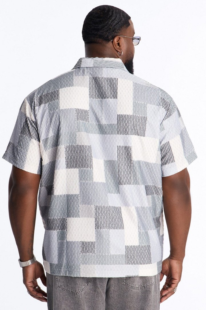 Blueprint Patchwork Johnny Collar Polo - Grey/combo