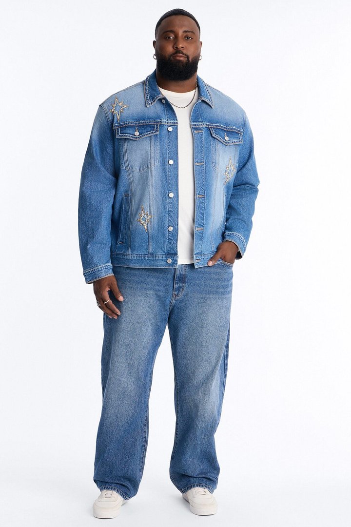 Heavy Stitch Astor Denim Trucker Jacket - Medium Blue Wash