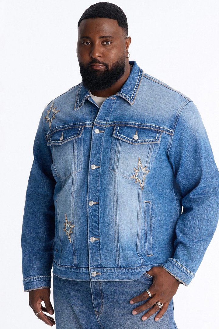 Heavy Stitch Astor Denim Trucker Jacket - Medium Blue Wash