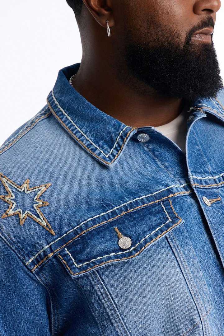 Heavy Stitch Astor Denim Trucker Jacket - Medium Blue Wash