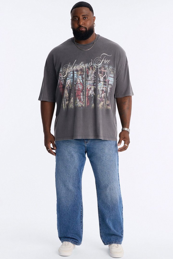 Salvation Is Free Oversized Short Sleeve Tee - Black Wash