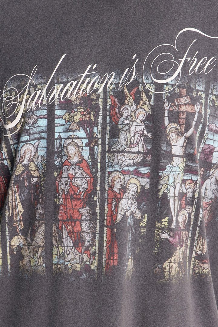 Salvation Is Free Oversized Short Sleeve Tee - Black Wash