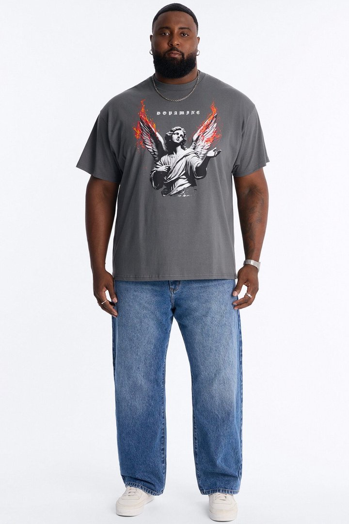 Dopamine On Fire Oversized Short Sleeve Tee - Charcoal