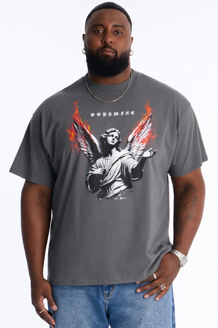 Dopamine On Fire Oversized Short Sleeve Tee - Charcoal