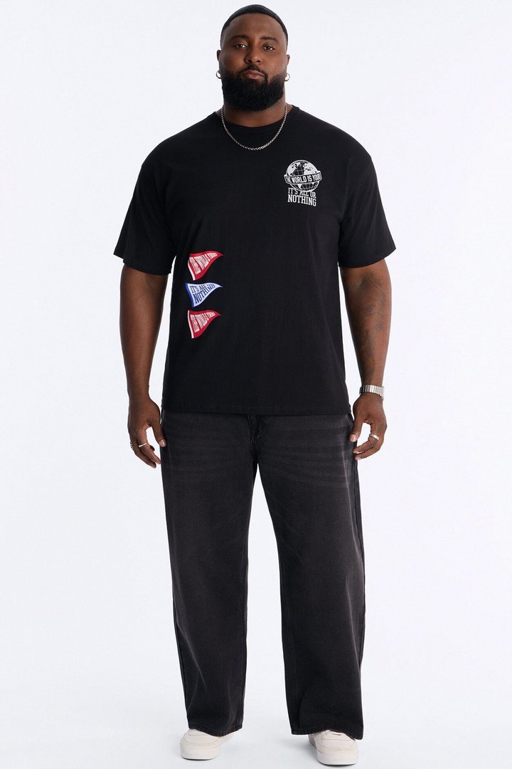 World Is Yours All Or Nothing Oversized Short Sleeve Tee - Black