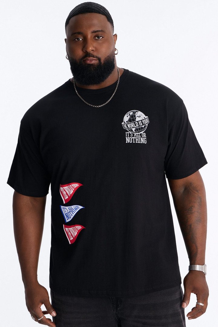 World Is Yours All Or Nothing Oversized Short Sleeve Tee - Black