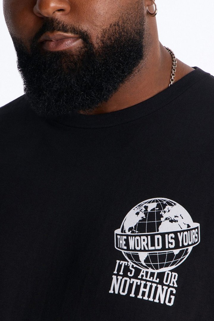 World Is Yours All Or Nothing Oversized Short Sleeve Tee - Black