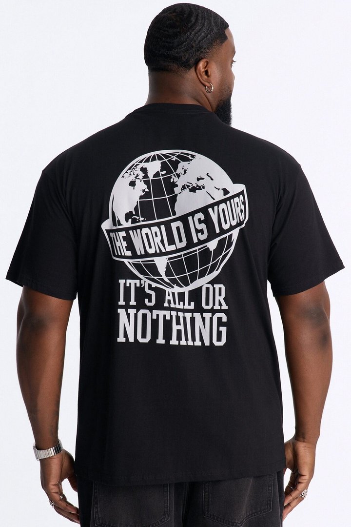 World Is Yours All Or Nothing Oversized Short Sleeve Tee - Black