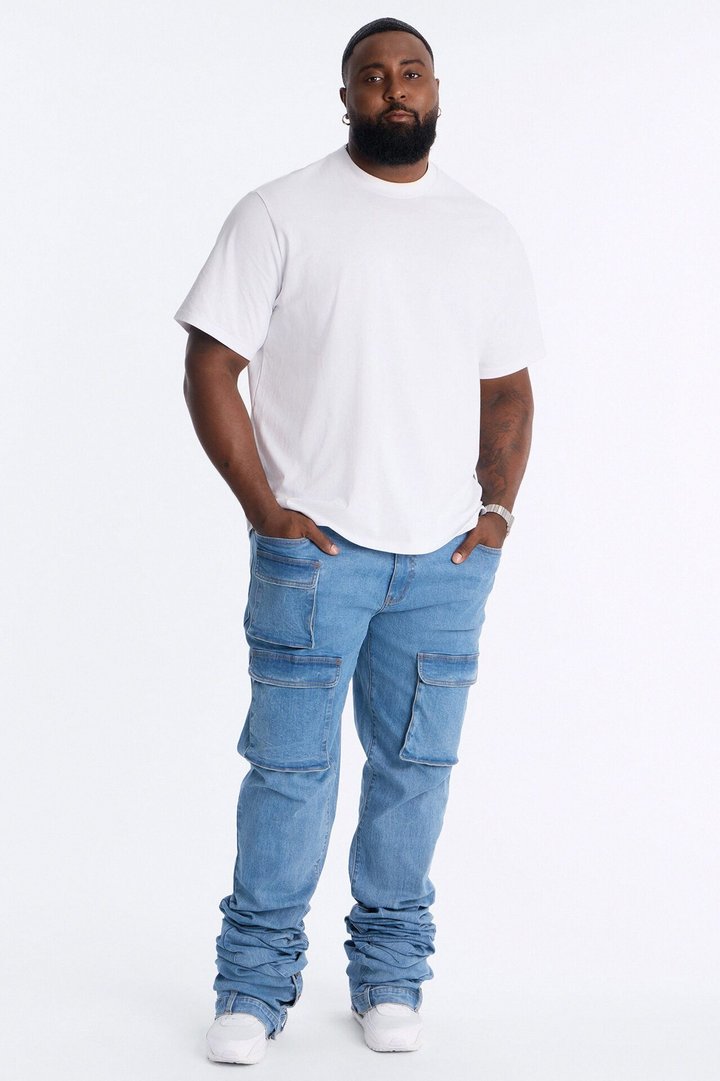 Ultra Stacked Skinny Cargo Jean - Medium Blue Wash