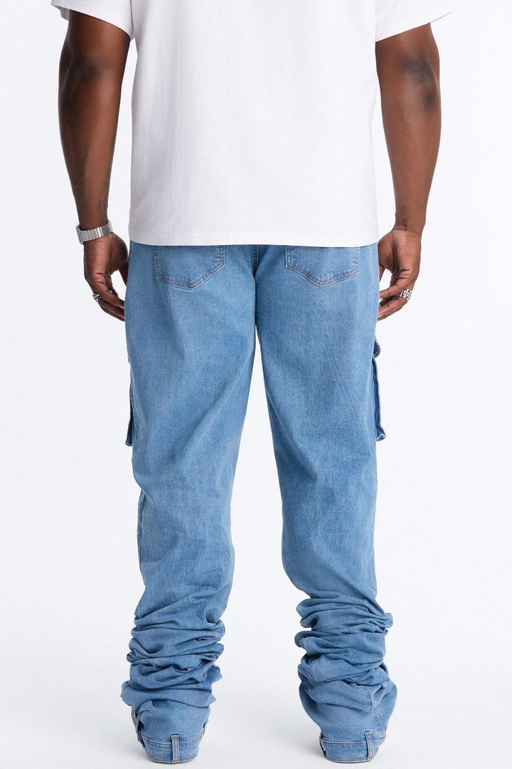 Ultra Stacked Skinny Cargo Jean - Medium Blue Wash