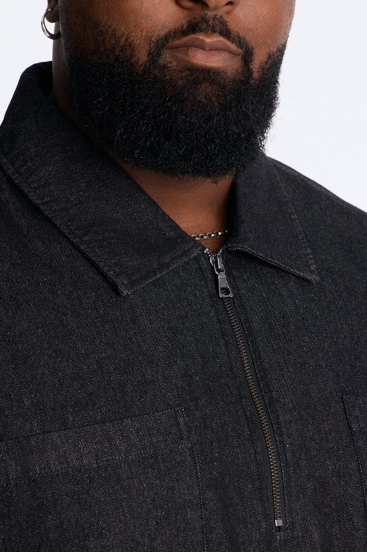 Boxy Marion Denim Quarter Zip Polo - Black