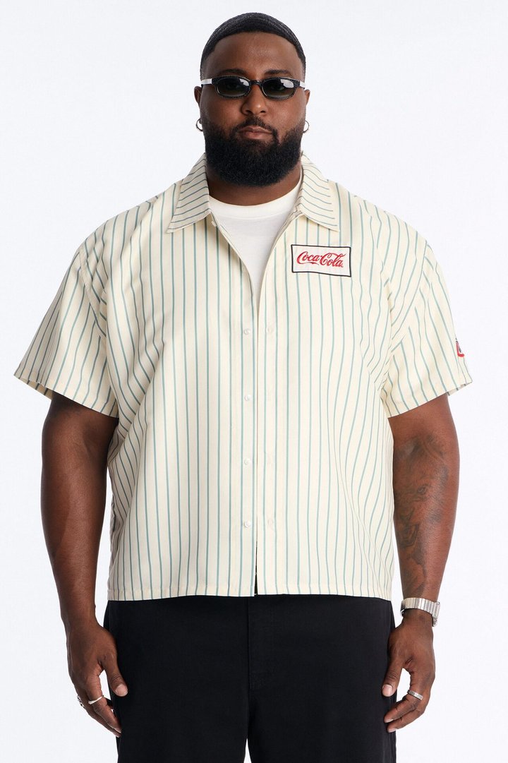 Coca Cola Pop Art Cuban Collar Button Up Shirt - Off White/combo
