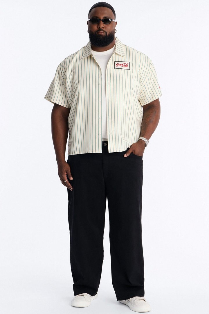 Coca Cola Pop Art Cuban Collar Button Up Shirt - Off White/combo