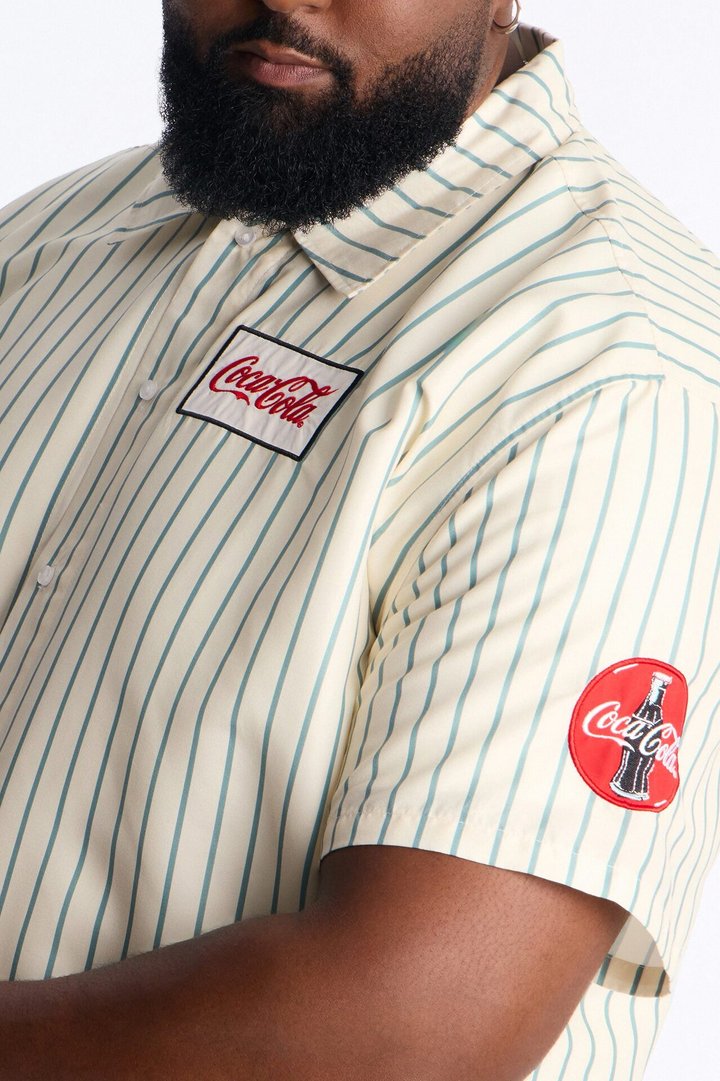 Coca Cola Pop Art Cuban Collar Button Up Shirt - Off White/combo