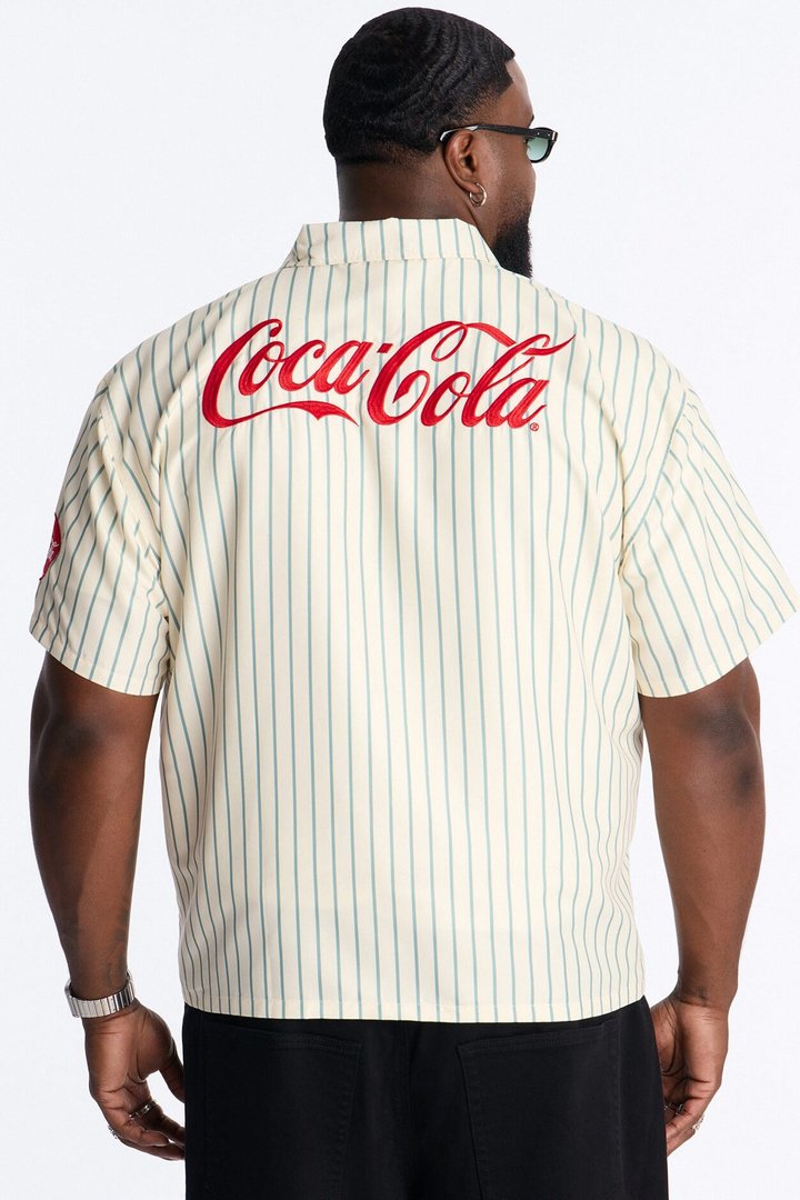 Coca Cola Pop Art Cuban Collar Button Up Shirt - Off White/combo