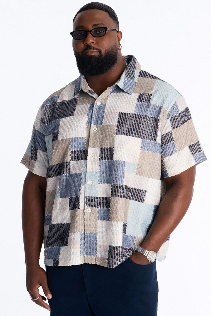 Blueprint Patchwork Button Up Shirt - Blue/combo