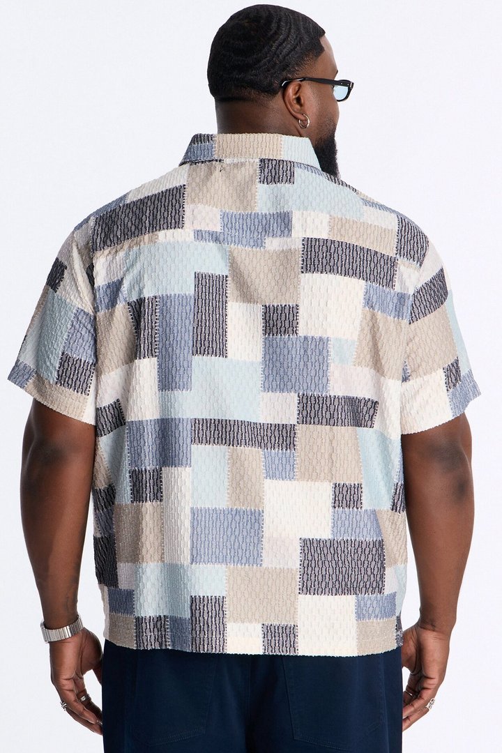 Blueprint Patchwork Button Up Shirt - Blue/combo