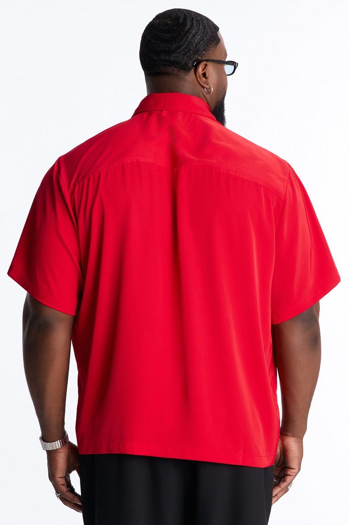 Relaxed Luxe Neckerchief Button Up Shirt - Red