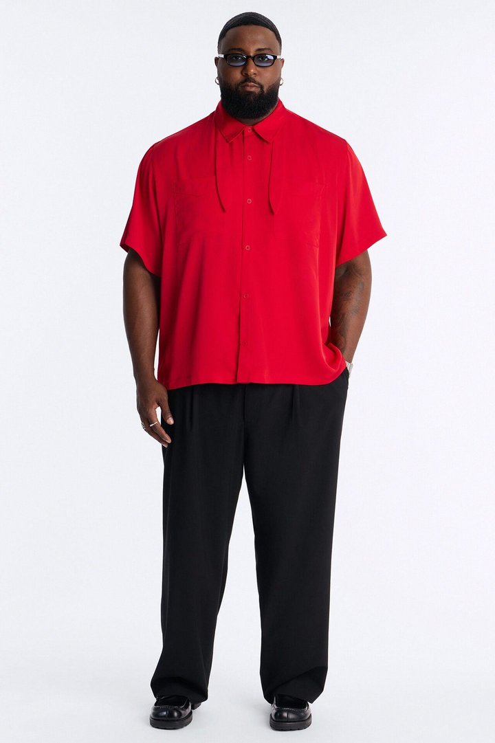 Relaxed Luxe Neckerchief Button Up Shirt - Red