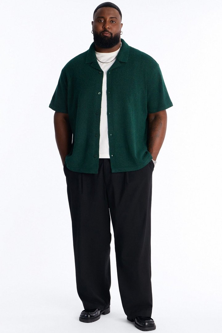 Soft Mode Relaxed Cuban Collar Button Up Shirt - Green