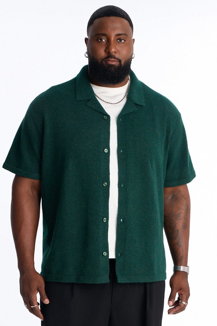 Soft Mode Relaxed Cuban Collar Button Up Shirt - Green