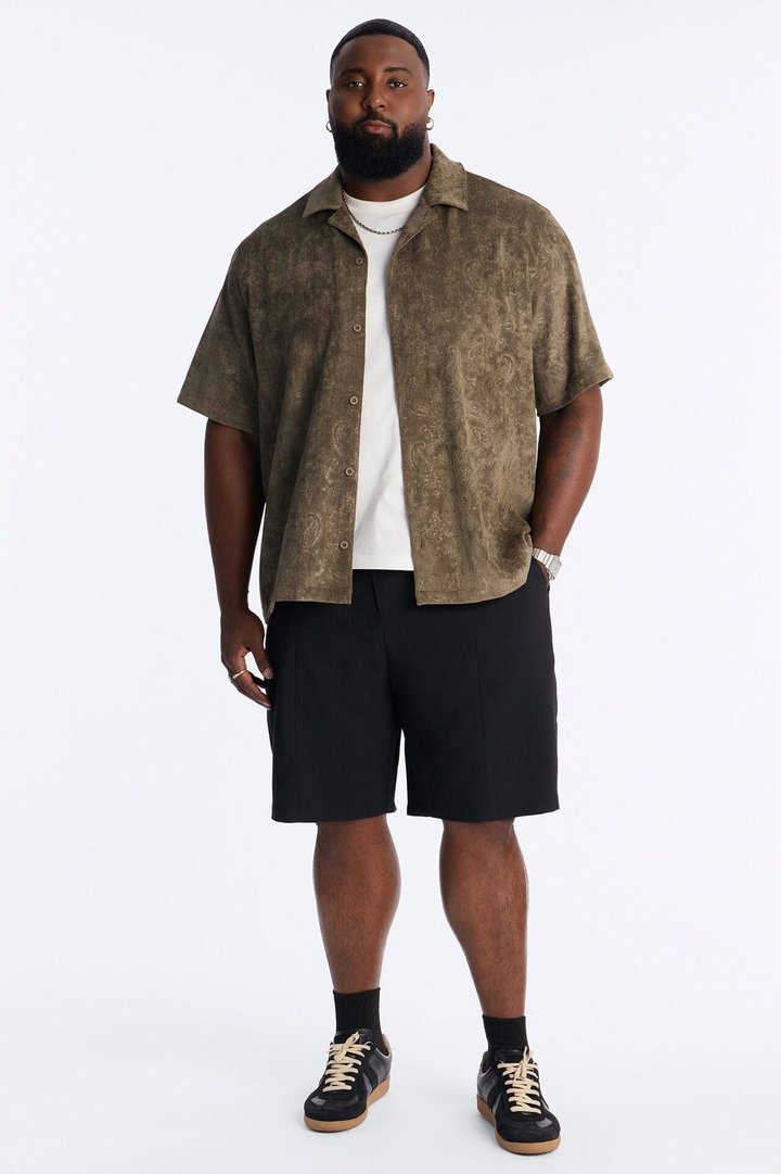Field of Paisley Cuban Collar Button Up Shirt - Olive