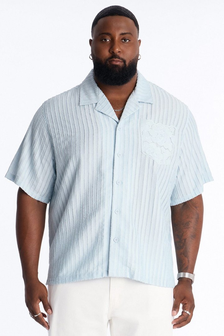 Sunday Social Cuban Collar Button Up Shirt - SkyBlue