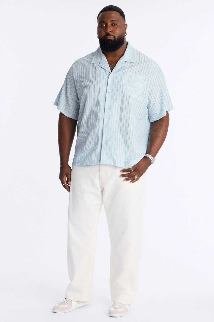 Sunday Social Cuban Collar Button Up Shirt - SkyBlue