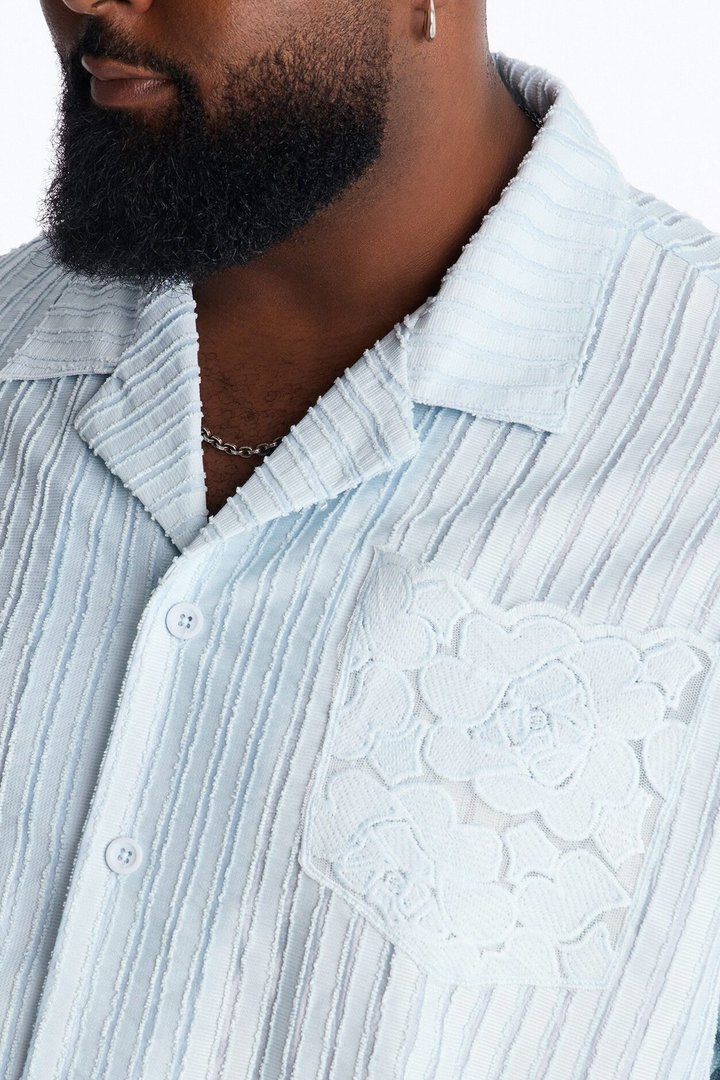 Sunday Social Cuban Collar Button Up Shirt - SkyBlue
