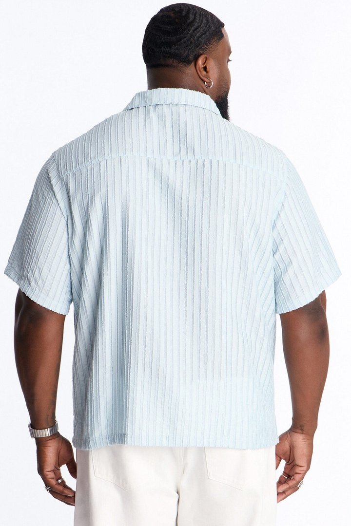 Sunday Social Cuban Collar Button Up Shirt - SkyBlue