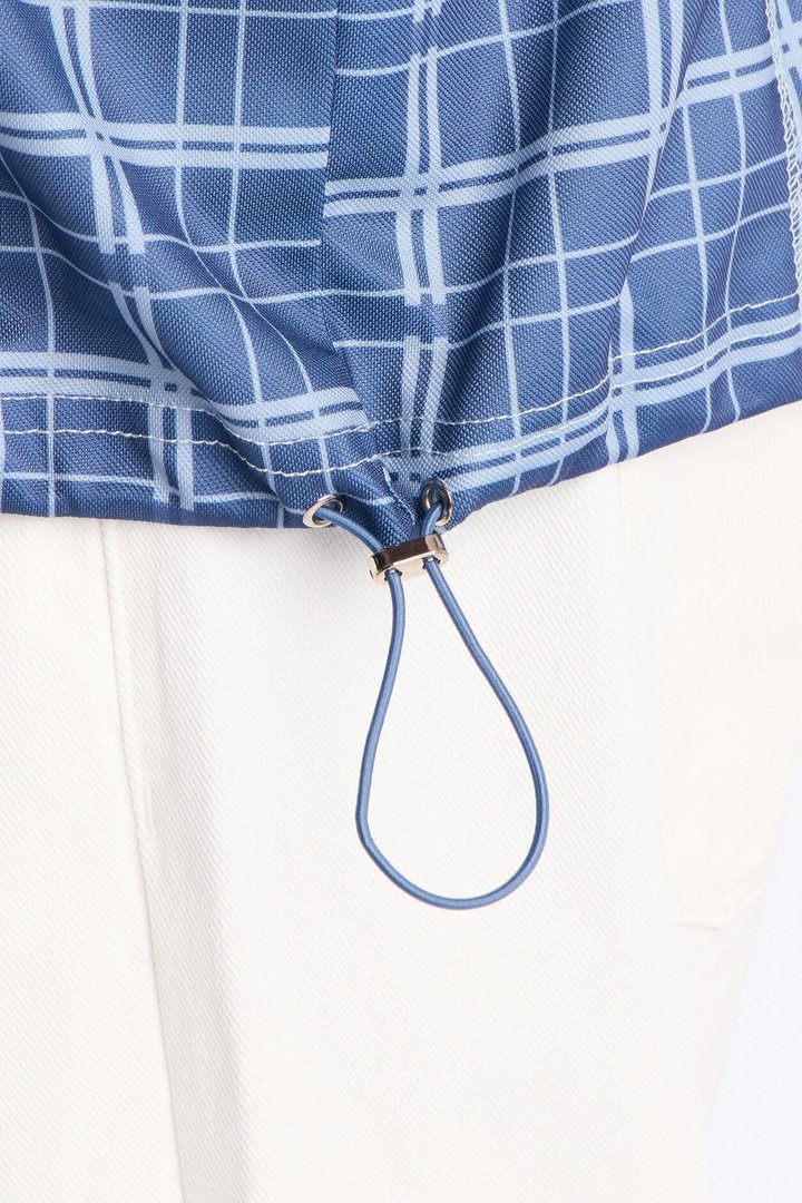 Downtown Plaid Relaxed Johnny Collar Polo - Navy