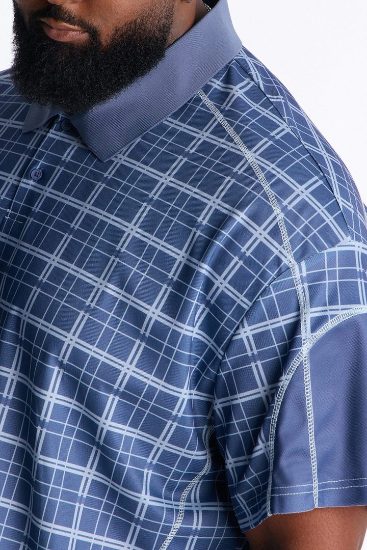 Downtown Plaid Relaxed Johnny Collar Polo - Navy