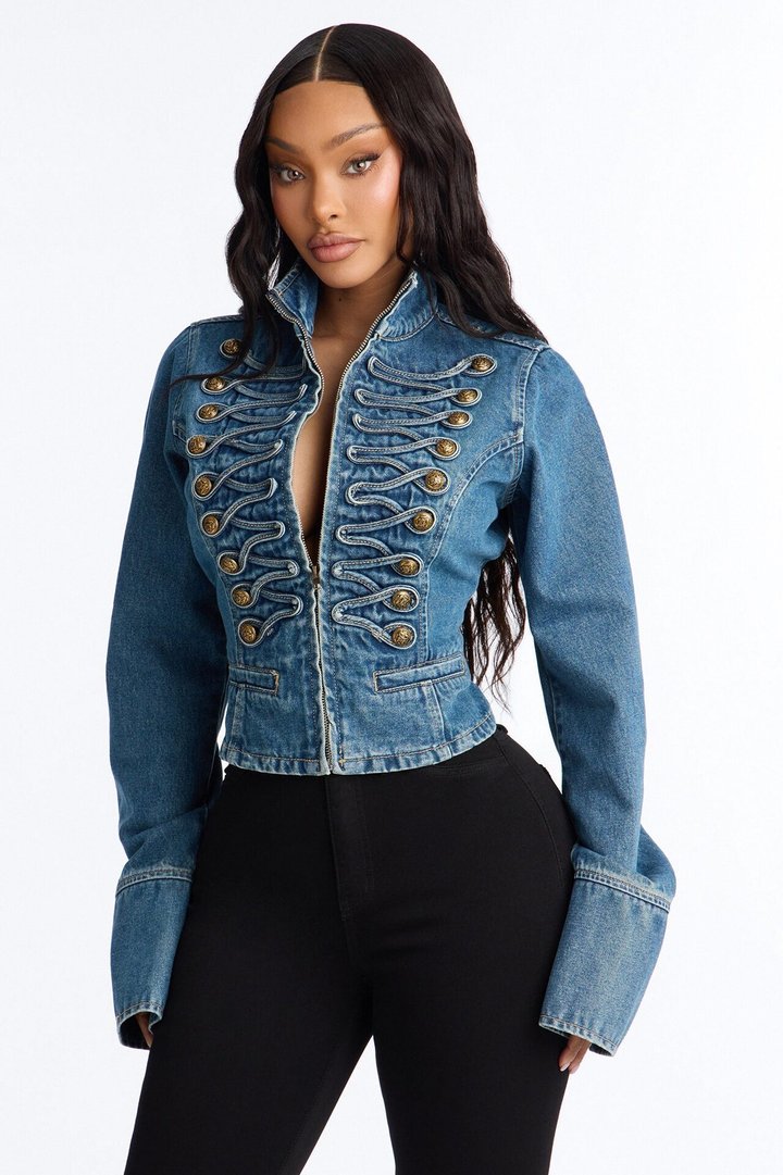 In Formation Cuff Sleeves Denim Jacket - Medium Wash