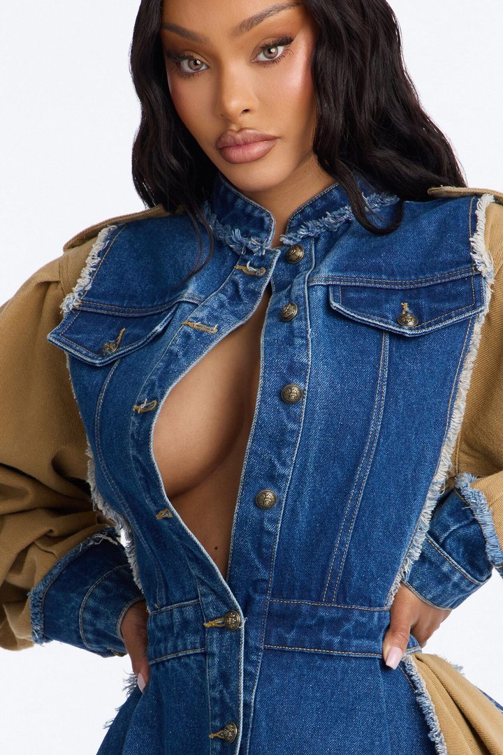 Under My Rule Reconstructed Denim Jacket - Dark Wash