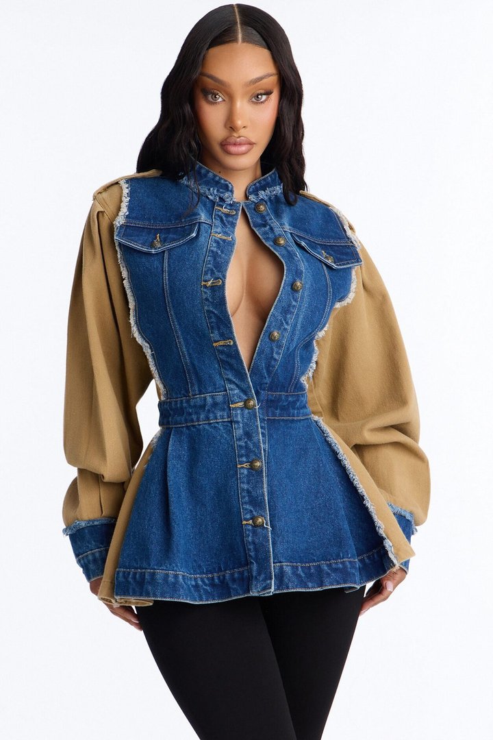 Under My Rule Reconstructed Denim Jacket - Dark Wash
