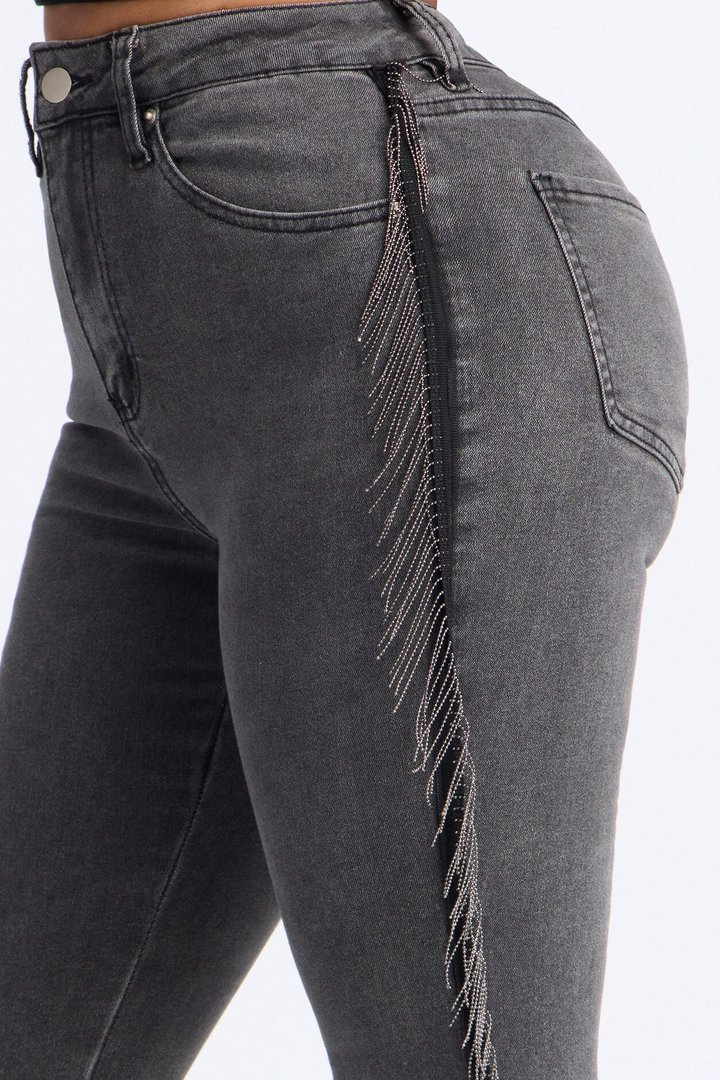 Social Club Fringe Stretch High Rise Skinny Jeans - Black Wash