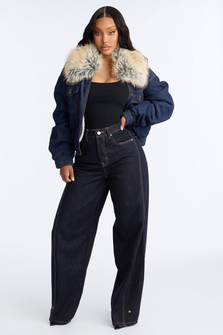 Méribel Faux Fur Denim Jacket - Dark Denim