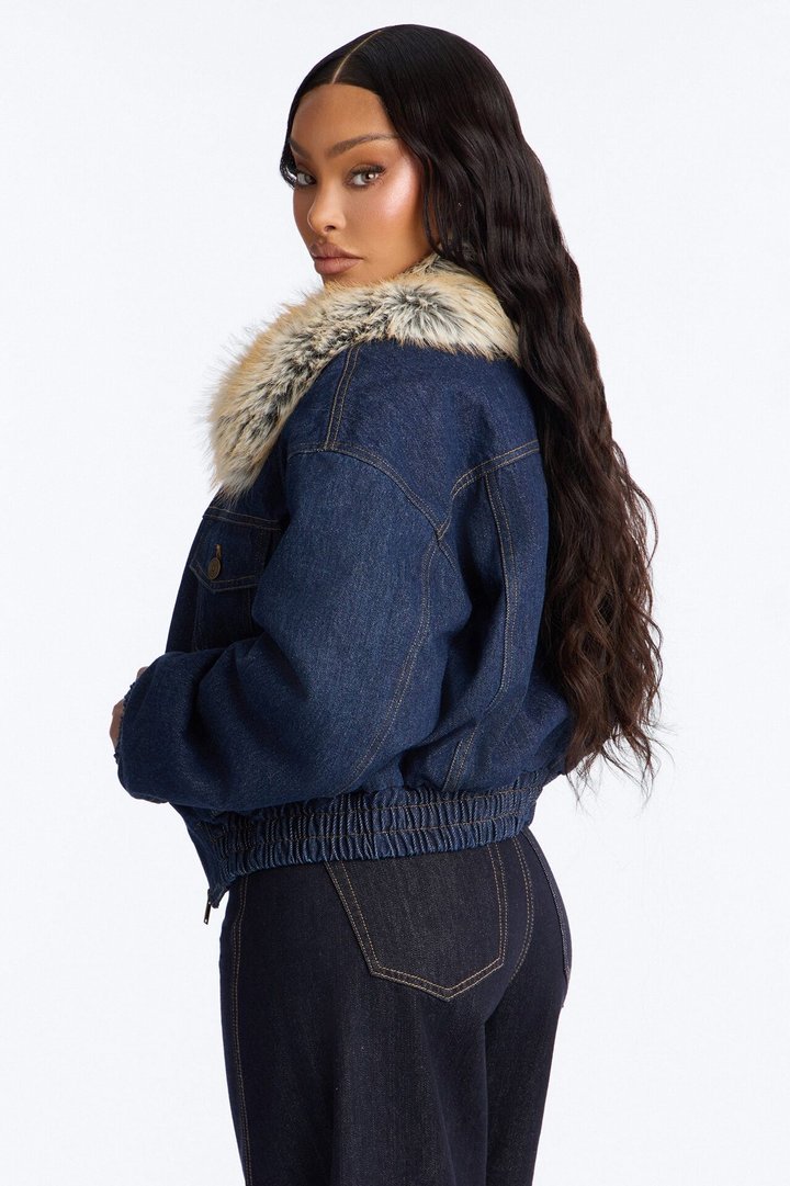Méribel Faux Fur Denim Jacket - Dark Denim