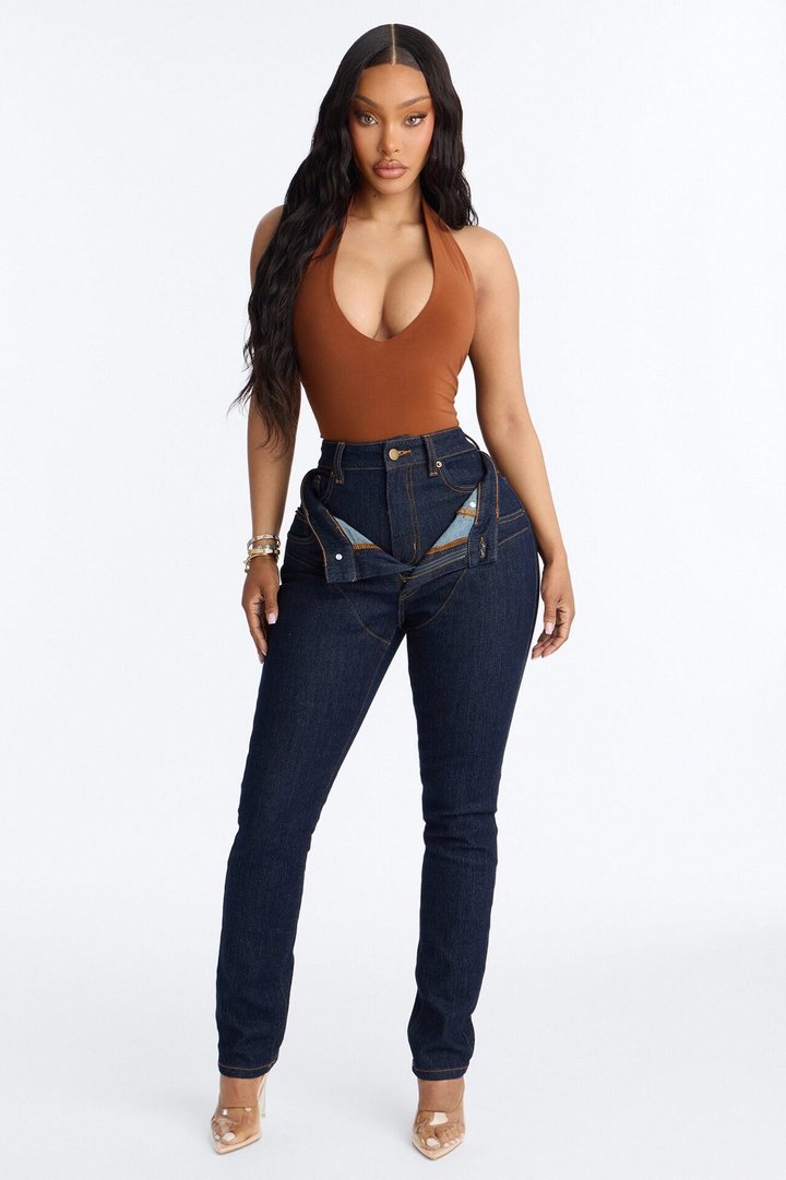 Good Intention Double Waistband High Rise Skinny Jeans - Dark Denim