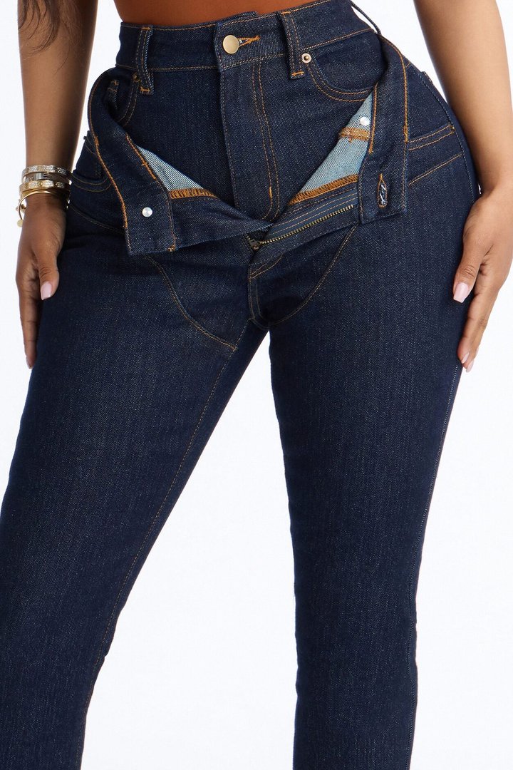 Good Intention Double Waistband High Rise Skinny Jeans - Dark Denim