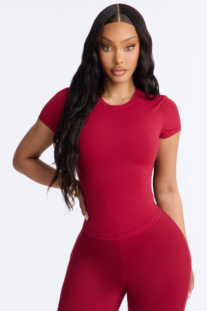 Second Skin Double Lined Short Sleeve Top - DarkRed