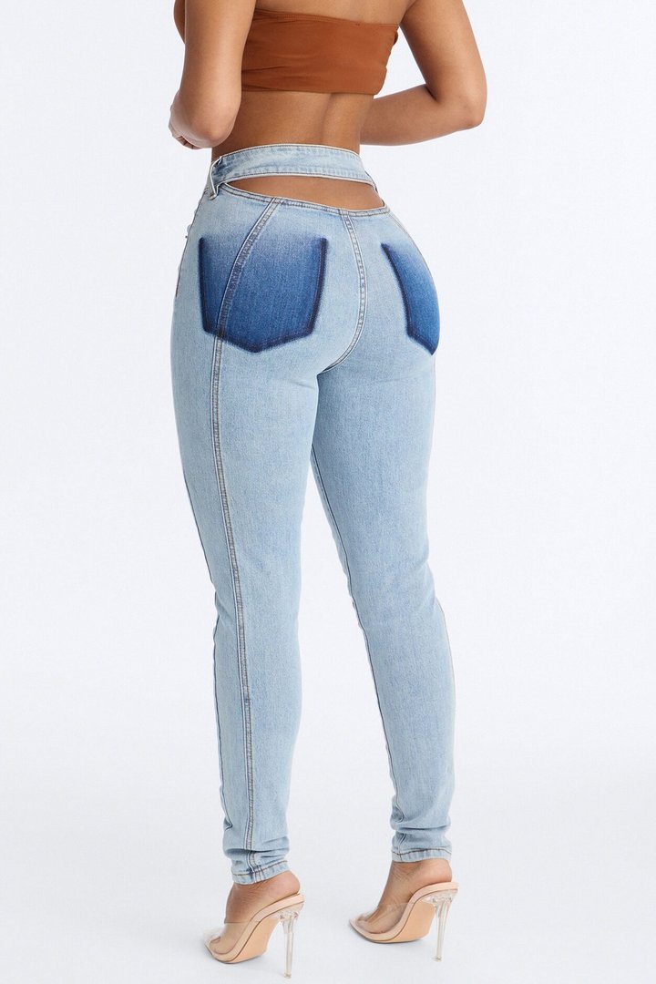 Shadow Play High Rise Cut Out Skinny Jeans - Light Wash