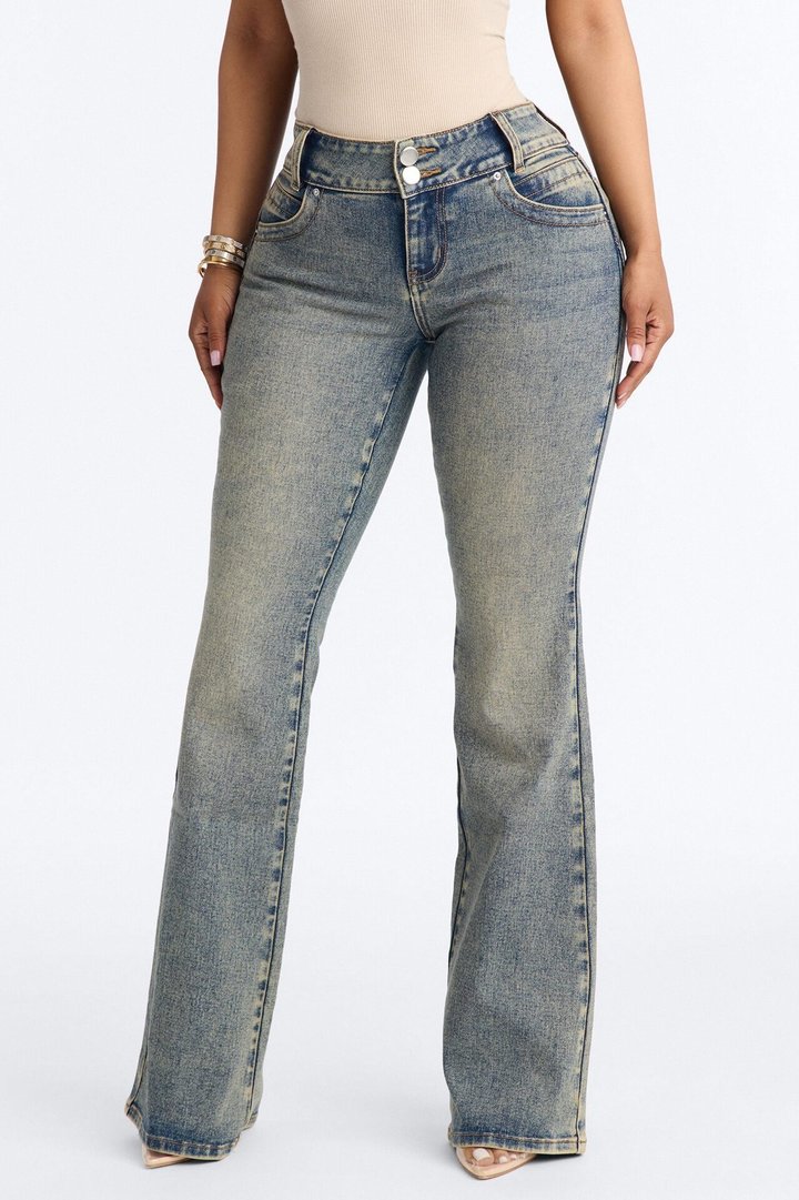 Portobello Street Low Rise Tinted Flare Jeans - Vintage Wash