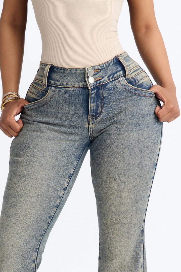Portobello Street Low Rise Tinted Flare Jeans - Vintage Wash