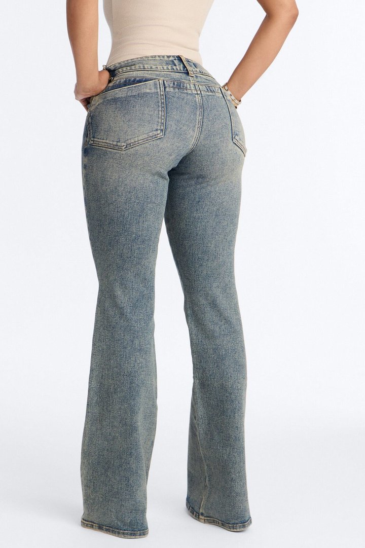 Portobello Street Low Rise Tinted Flare Jeans - Vintage Wash
