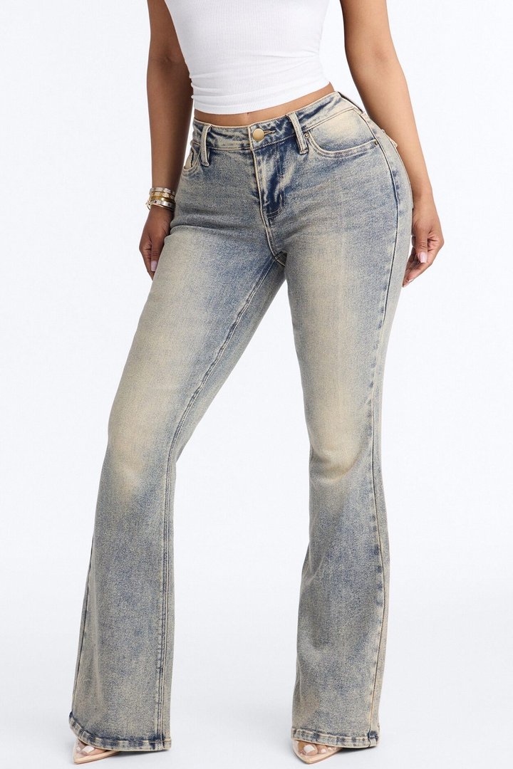 Born Different Pocket Flap Flare Jeans - Vintage Wash