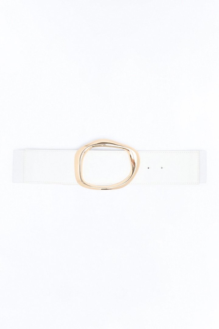 No Circling Back Wide Elastic Belt - Ivory